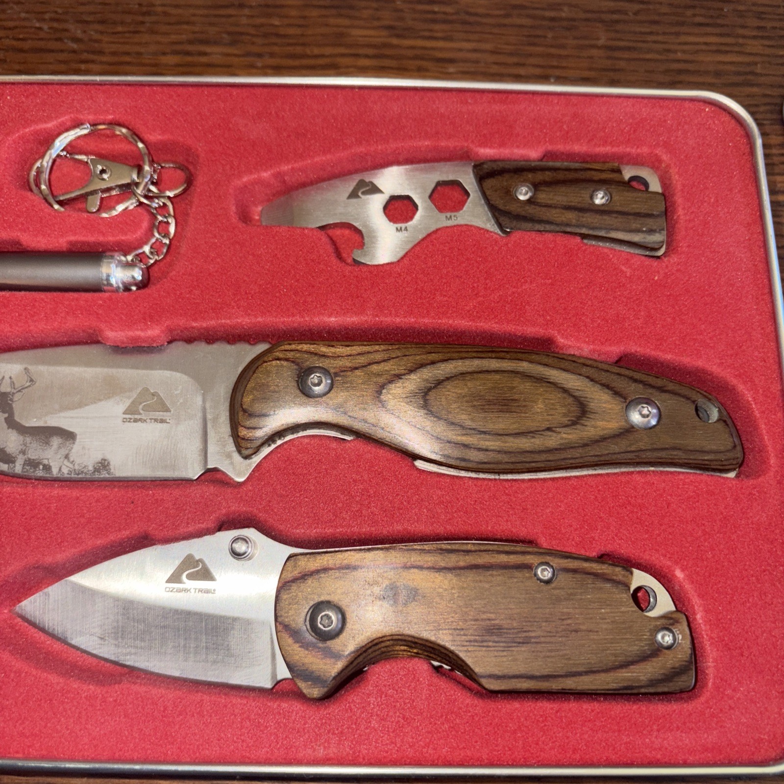 Ozark Trail Knives & Bottle Opener With Screwdriver & Flashlight New/Opened Box