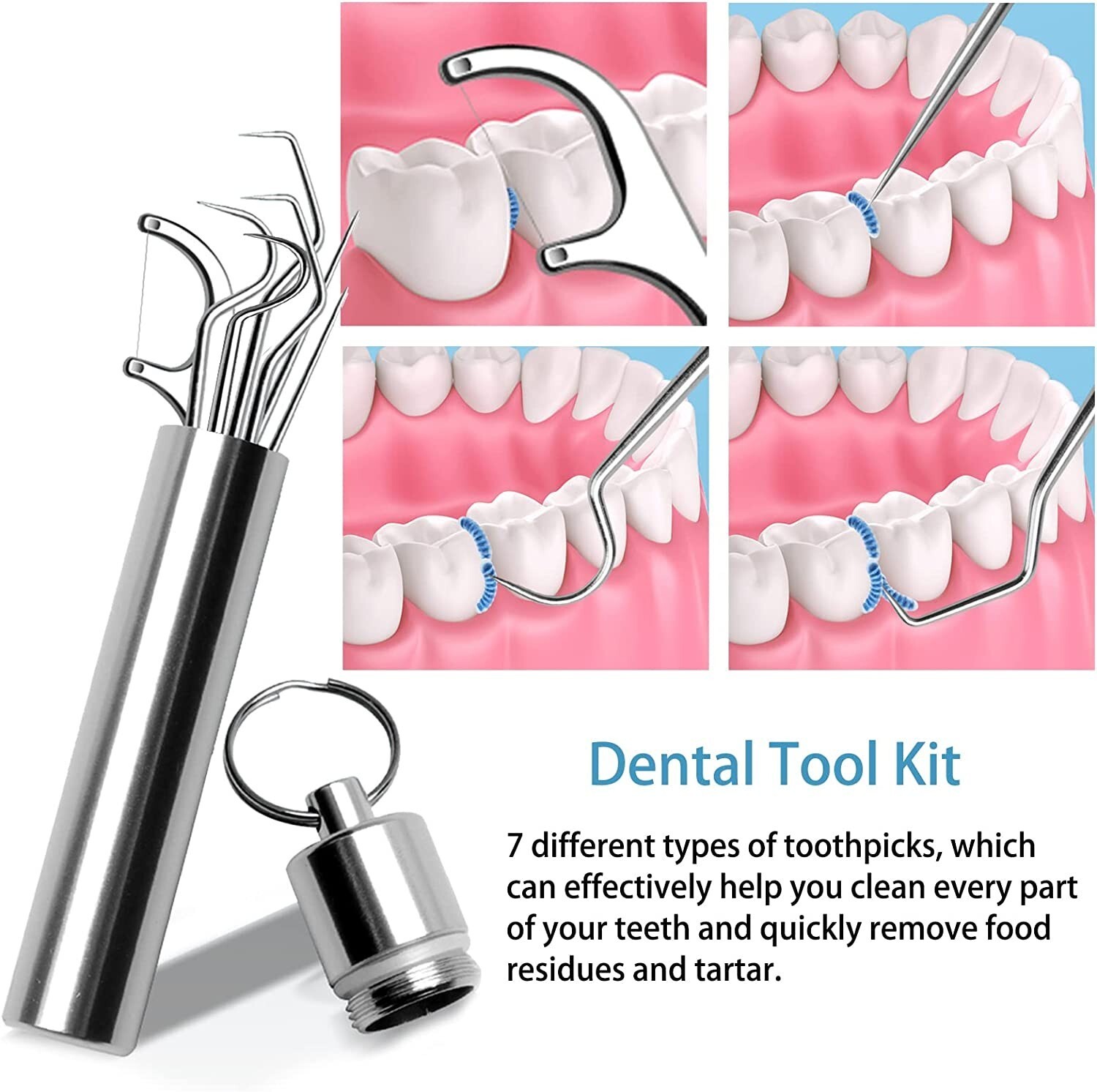 7Pcs Portable Titanium Toothpicks Set Reusable Metal Toothpick Kit w/ Box