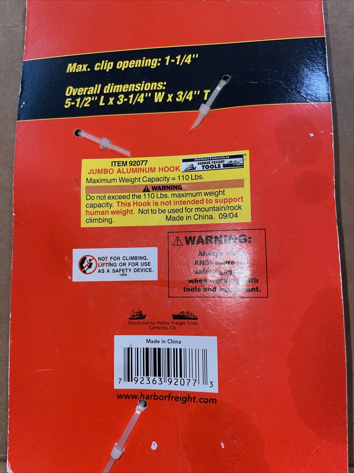 Heavy Duty Anodized Aluminum Jumbo Multi Use Hook. Cushioned grip. Spring loaded