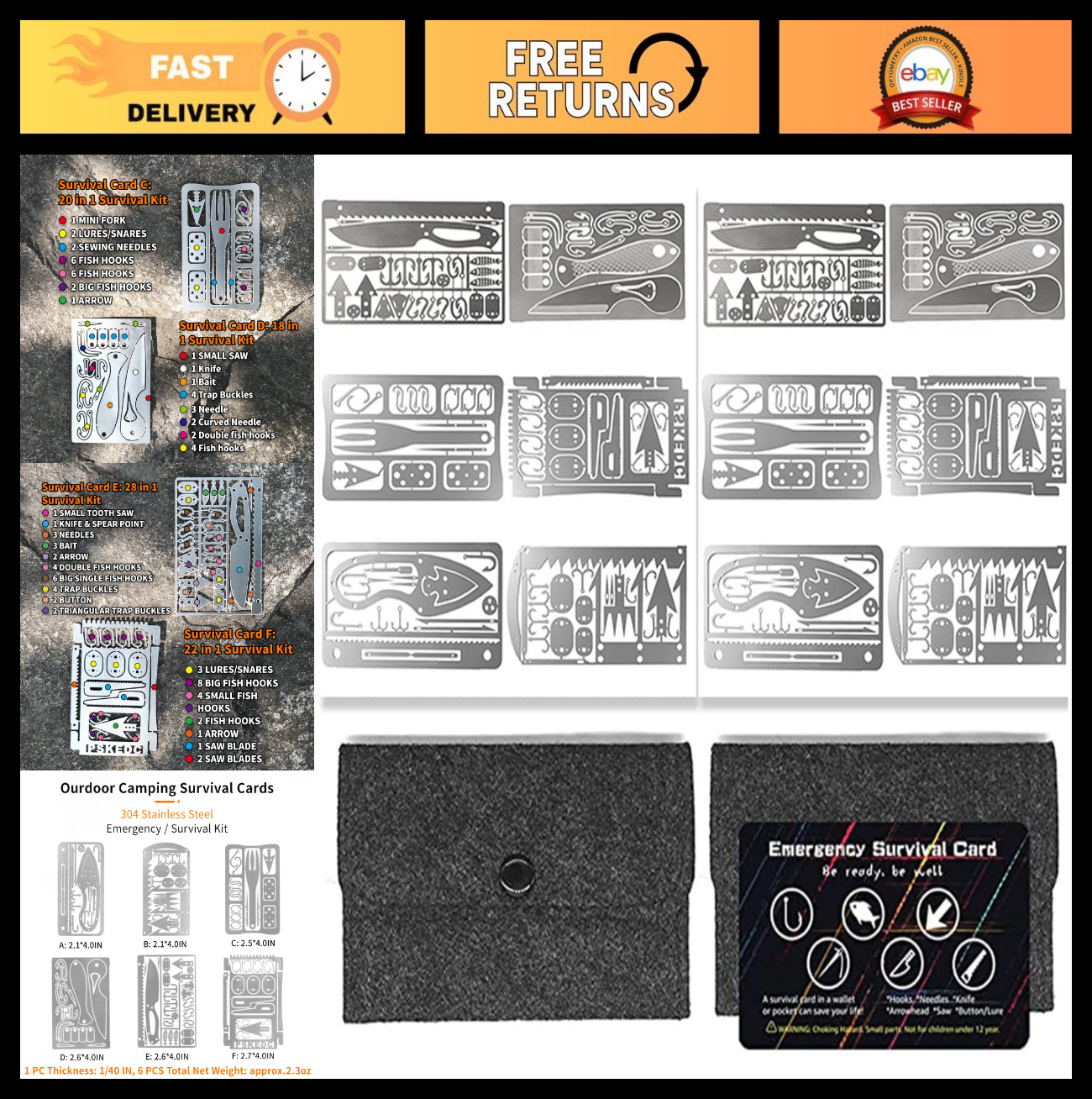 12 Pcs Survival Multitool Card Set – Emergency Camping EDC Kit for Outdoor Gear,