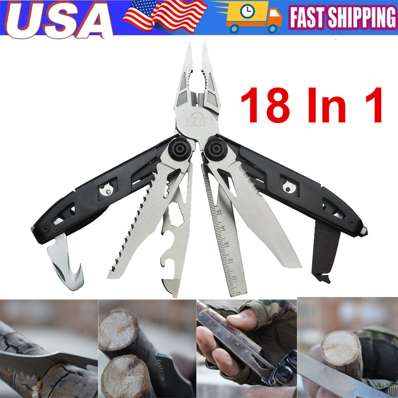 18 in 1 Folding Multitool Pliers Stainless Steel Pocket Knife Camping Multi Tool