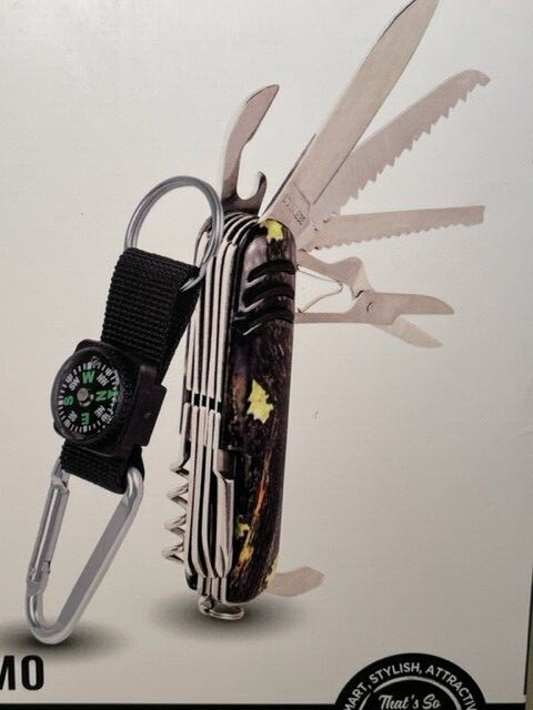 Camouflage Outdoor Gift Set, NOS, 16 in 1 Multitool, Compass & Key Ring