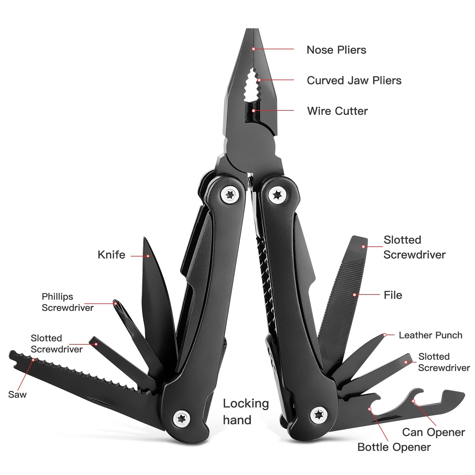 14 IN 1 Multitool Pliers with Pocket Clip, Portable Pocket Knife Camping Tool…
