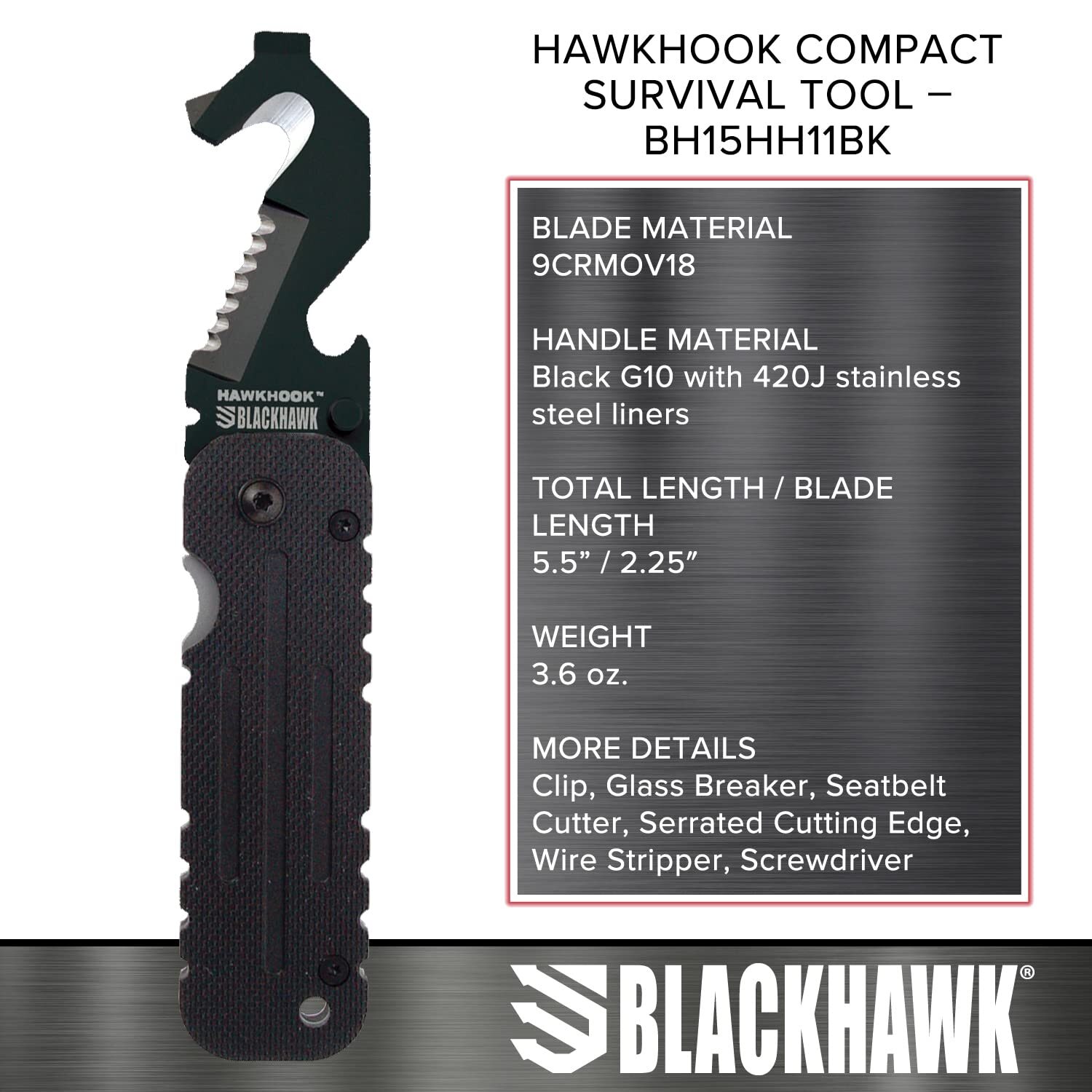 Bear & Son BH15HH11BK Hawkhook® Compact Survival Tool
