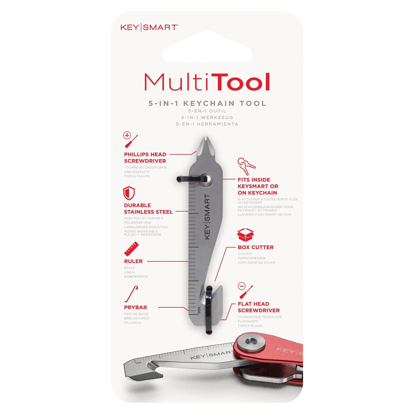 KeySmart MultiTool – 5-in-1 Multi-Purpose Keychain Tool with Box Opener, Rule…