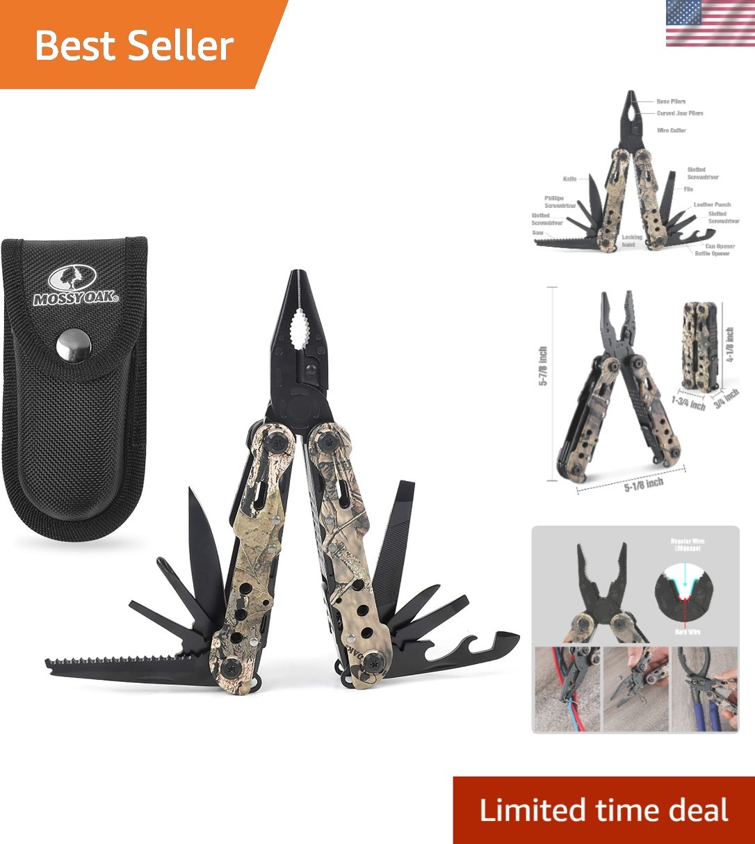 Camo 13-in-1 Multi-Tool with Sheath – Portable Pocket Knife for Outdoors