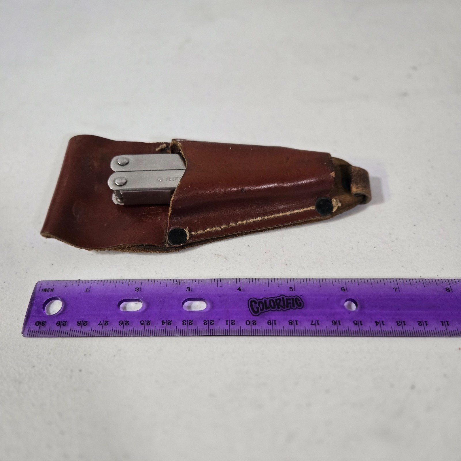 Vintage American Camper Multitool Stainless Steel Pocket Plier Knife Leather She
