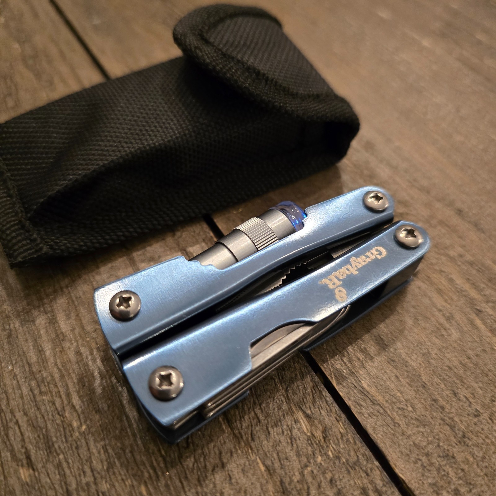 Graybar Multi Tool Pliers Blue Flash Light Knife Folding with Case