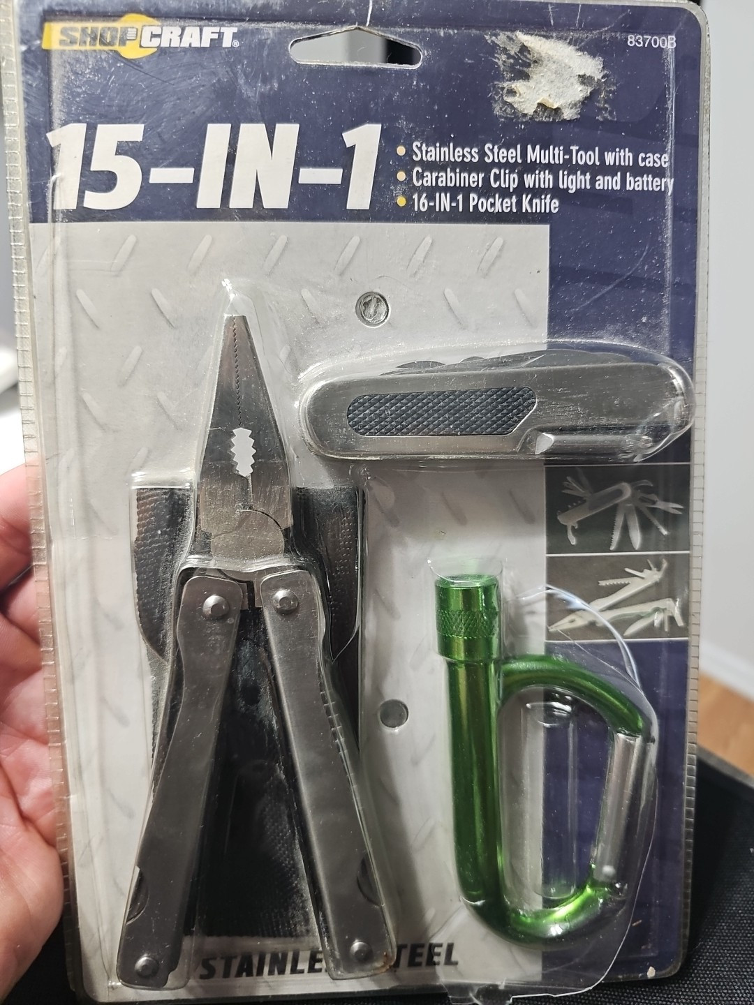 ShopCraft 15-in-1 Multi-Tool Pocket Knife / Carabiner Flashlight Tool Set Read!