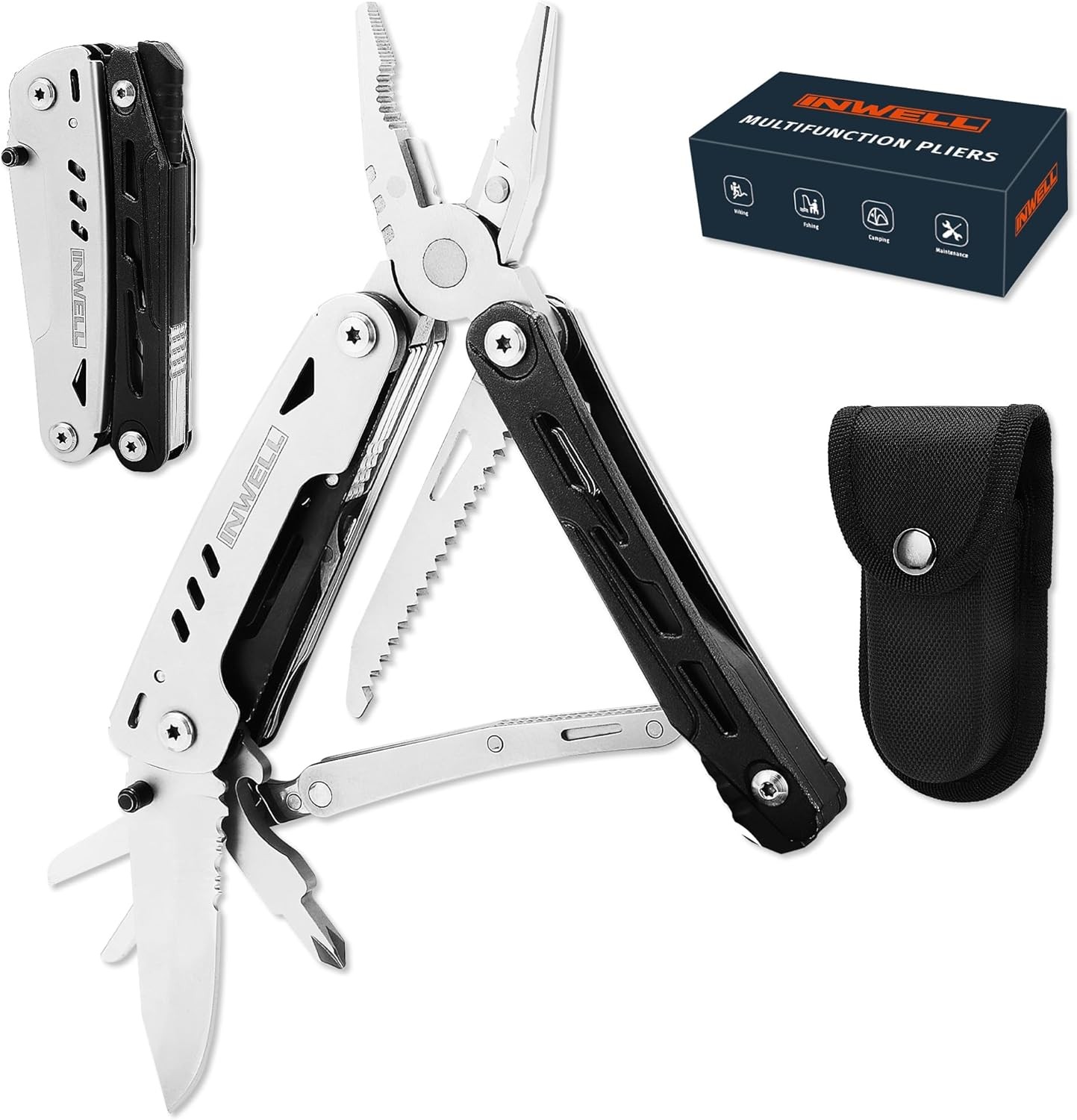 12-in-1 Multitool Pliers W/ Safety Lock Fire Starter & Whistle Stainless Steel