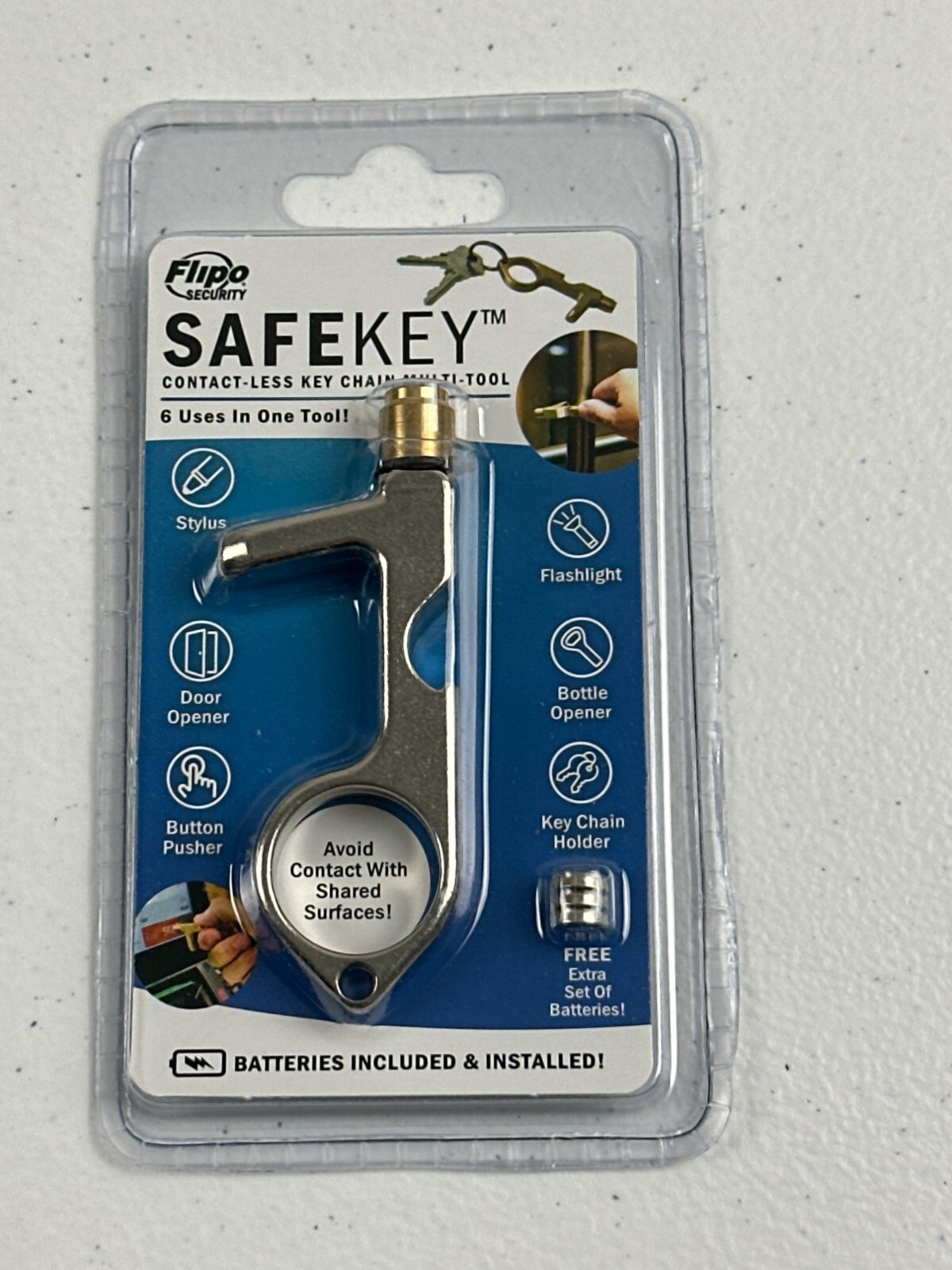 Flipo Security Safekey 6-In-1 Keychain Tool: Stylus Flashlight Bottle Opener