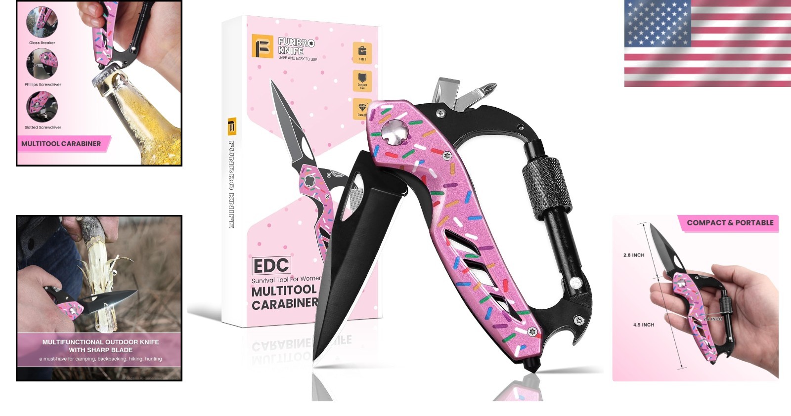 Elegant Stainless Steel Multitool Knife – Compact Gift for Women, Pink Donut