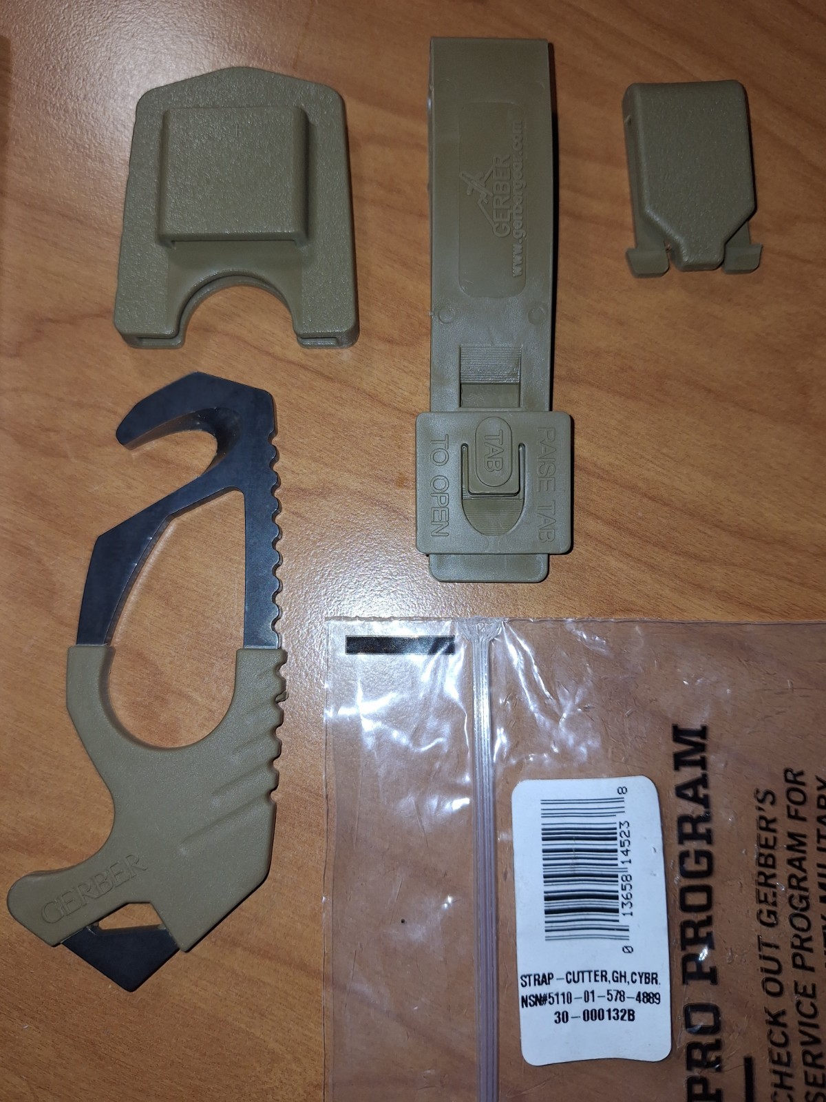 Military Surplus Gerber Strap Cutter/Glass Breaker Coyote Brown Belt/Malice Clip