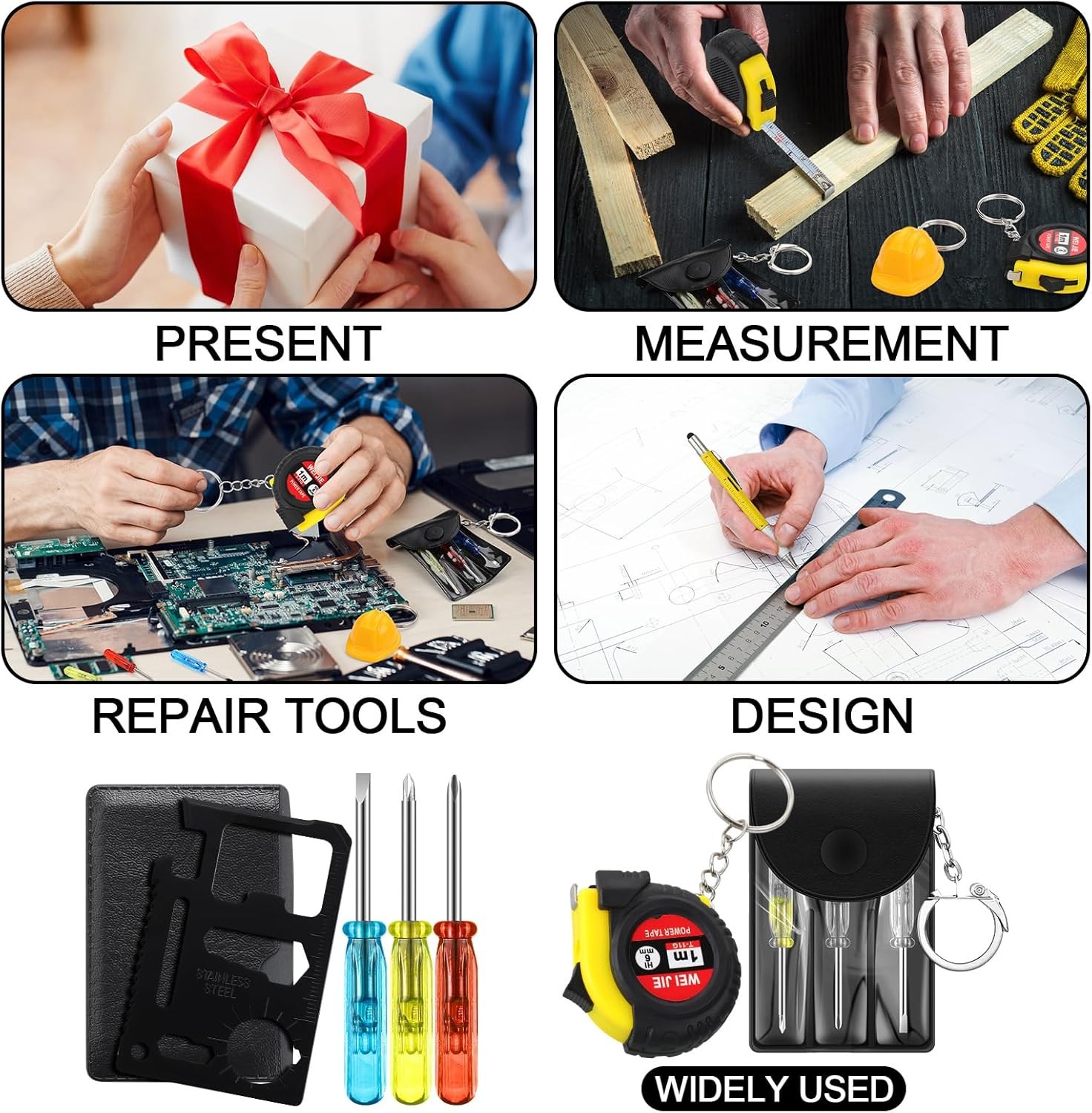 30 Pcs Mini Tape Measure Screwdriver Helmet Set Multitool Pen Credit Card