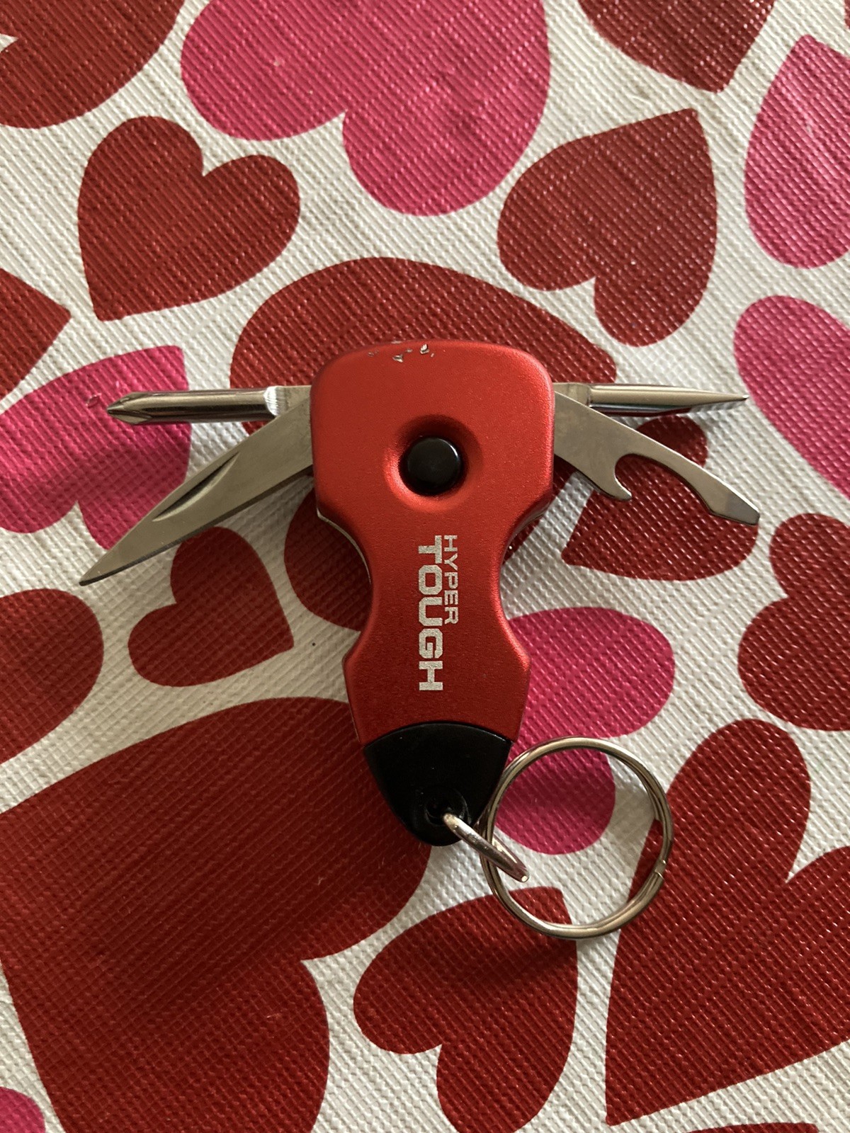 Hyper Tough Multi Tool Knife Screwdrivers Bottle Opener Flashlight Keychain Red