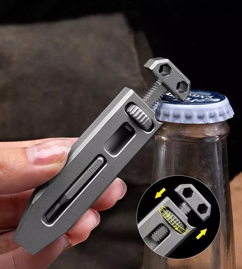 EDC Titanium Multi Tools Adjustable Wrench Pocket Pry Bar Crowbar with Bits USA