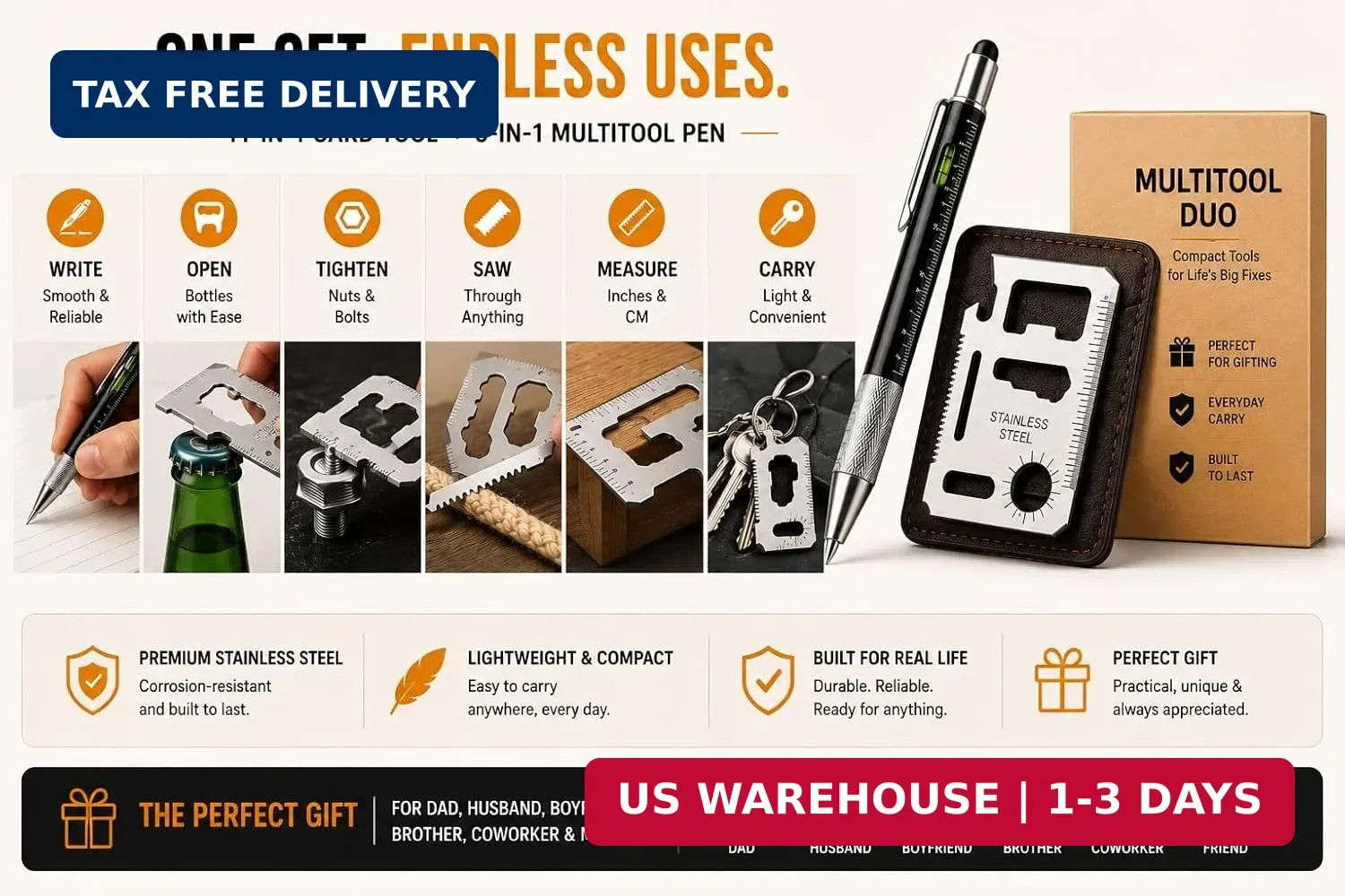 Fathers Day Gift Dad Multitool Pen Card Tool Set Cool Gadgets Men Birthday EDC