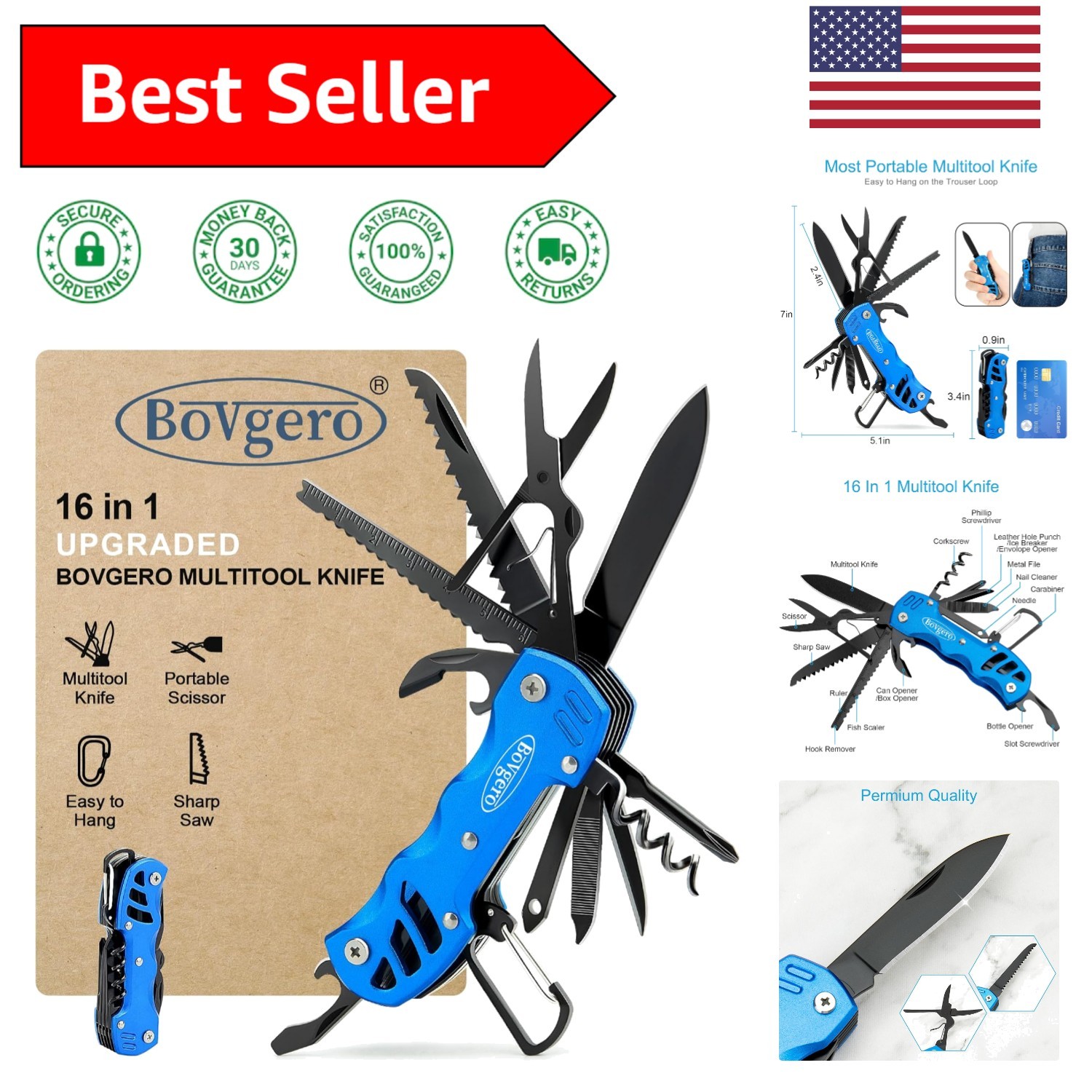 Versatile Blue 16-in-1 Handcrafted Multitool Knife for Every Outdoor Occasion
