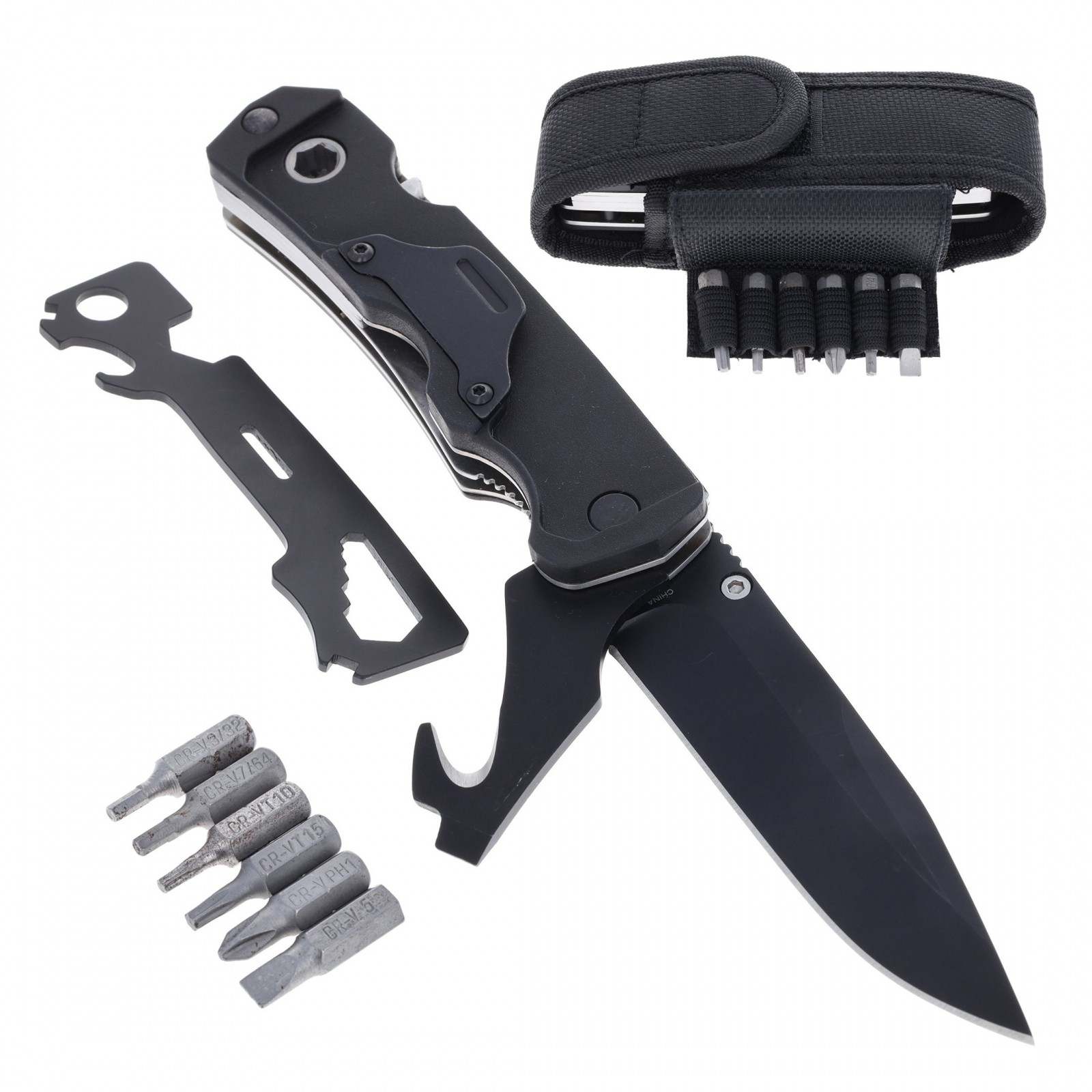 ASR Outdoor 9 in 1 Multitool Folding Pocket Knife with G10 Handle, Black