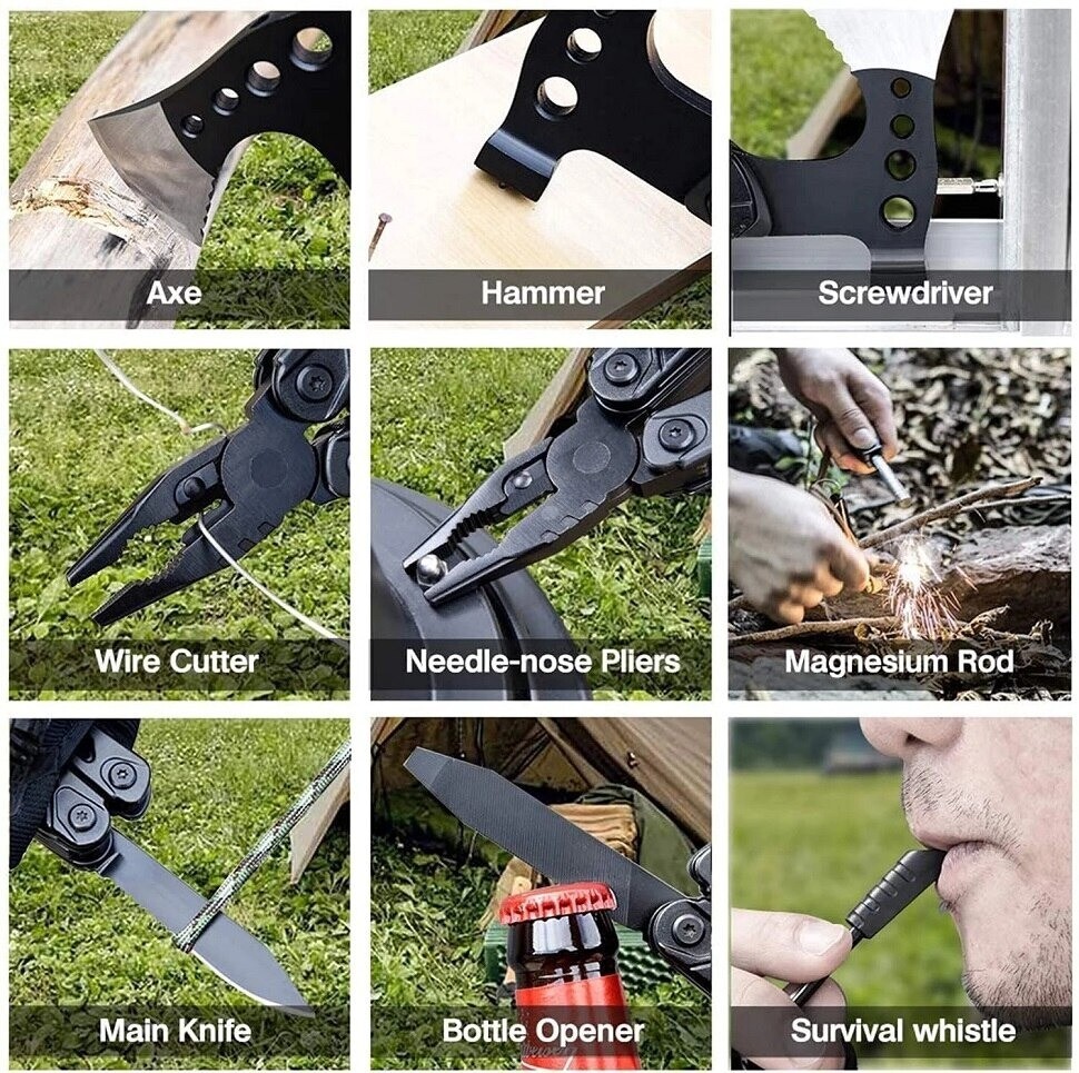 Multi Function Purpose Axe Hammer Tool Knife Camping Hatchet Survival Outdoor