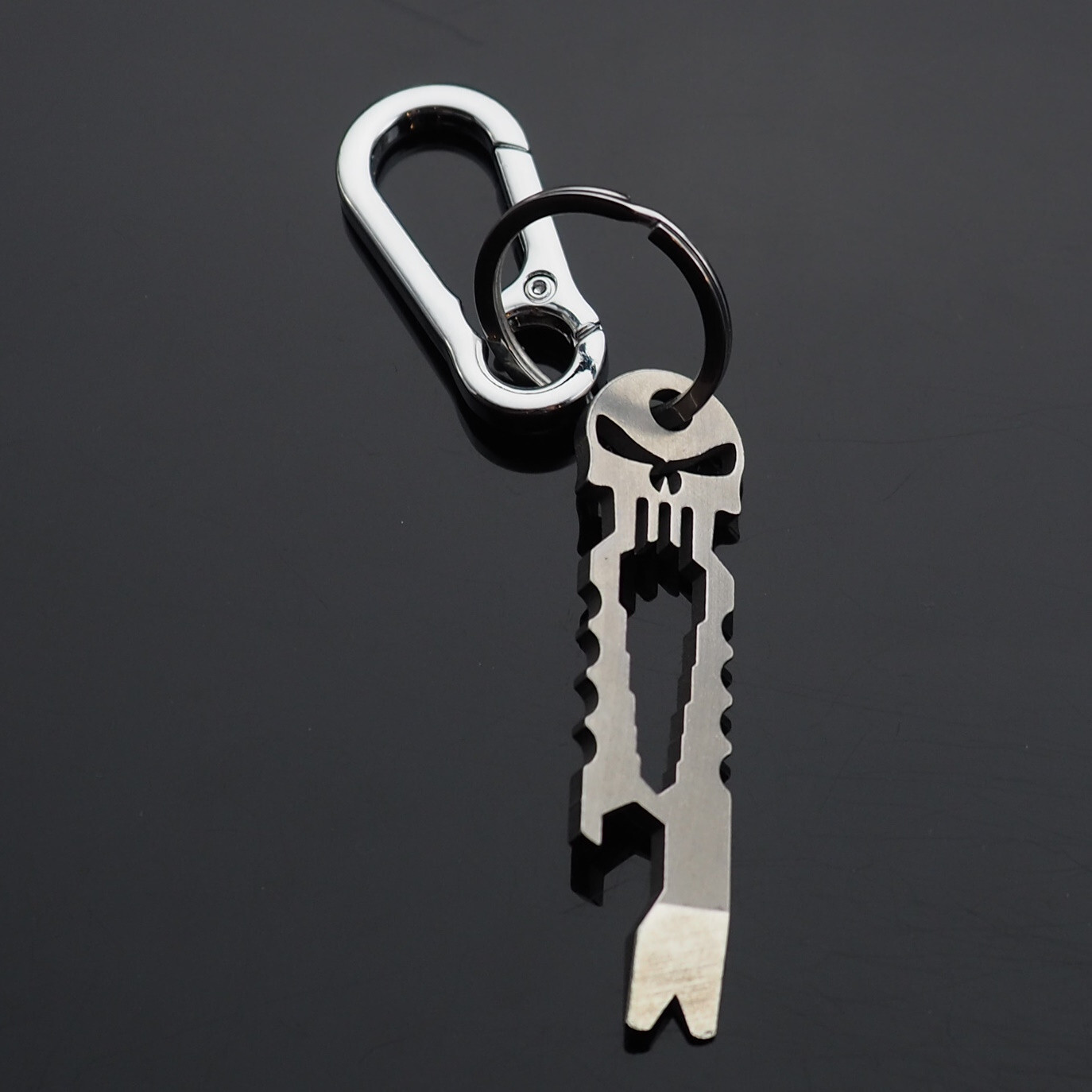 Skull Keychain Crowbar Screwdriver Hex Wrench Carabiner Clip Key Ring Opener EDC