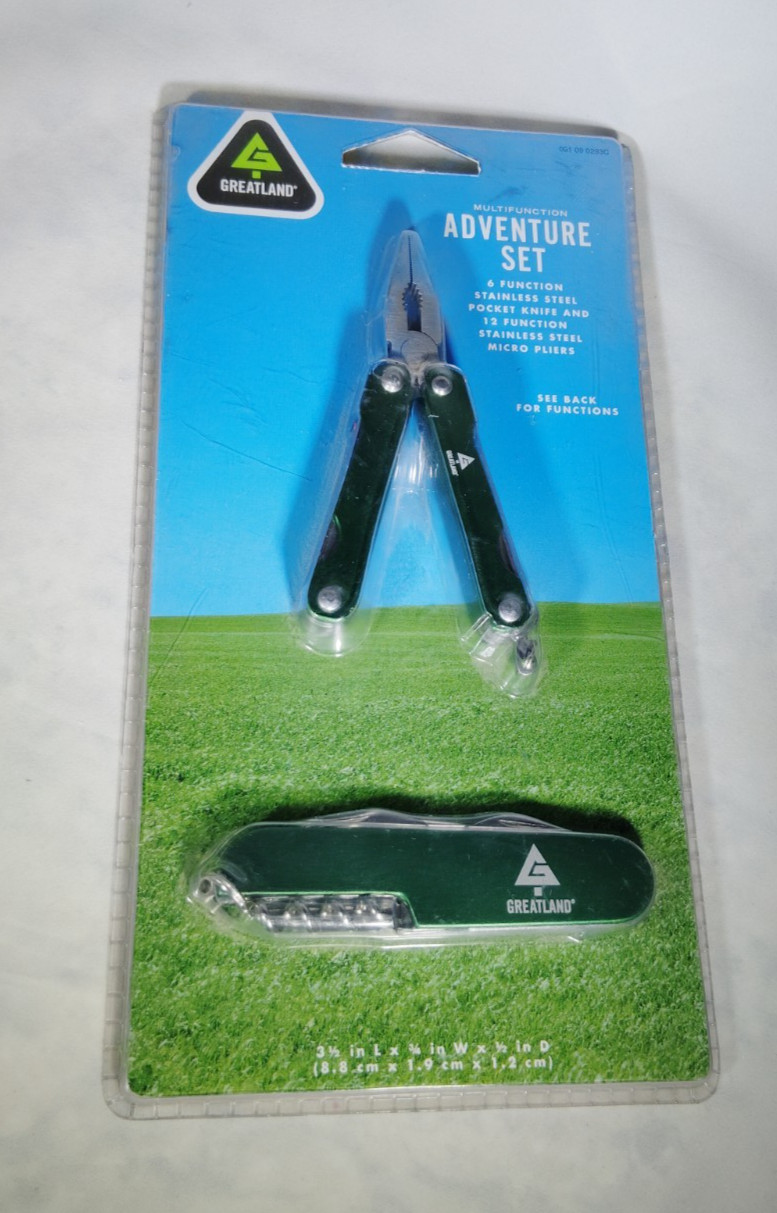 Dark Green Multi Tool 6 Function Stainless Steel Pocket Knife & Micro Pliers Set