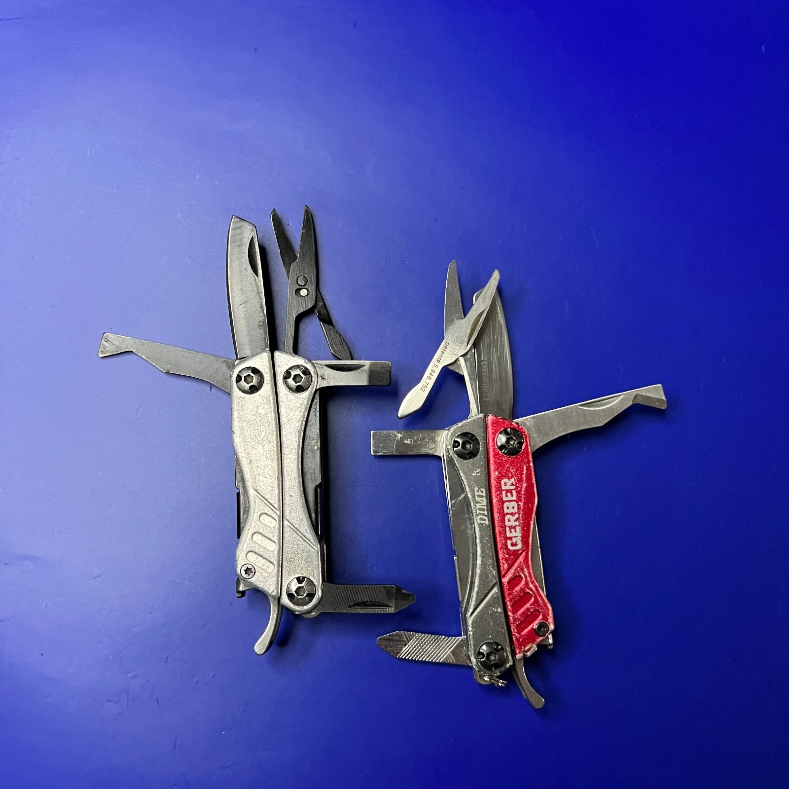 Lot of 2 Gerber Dime Multi-Tools Small Keychain Pliers Knife File Scissors
