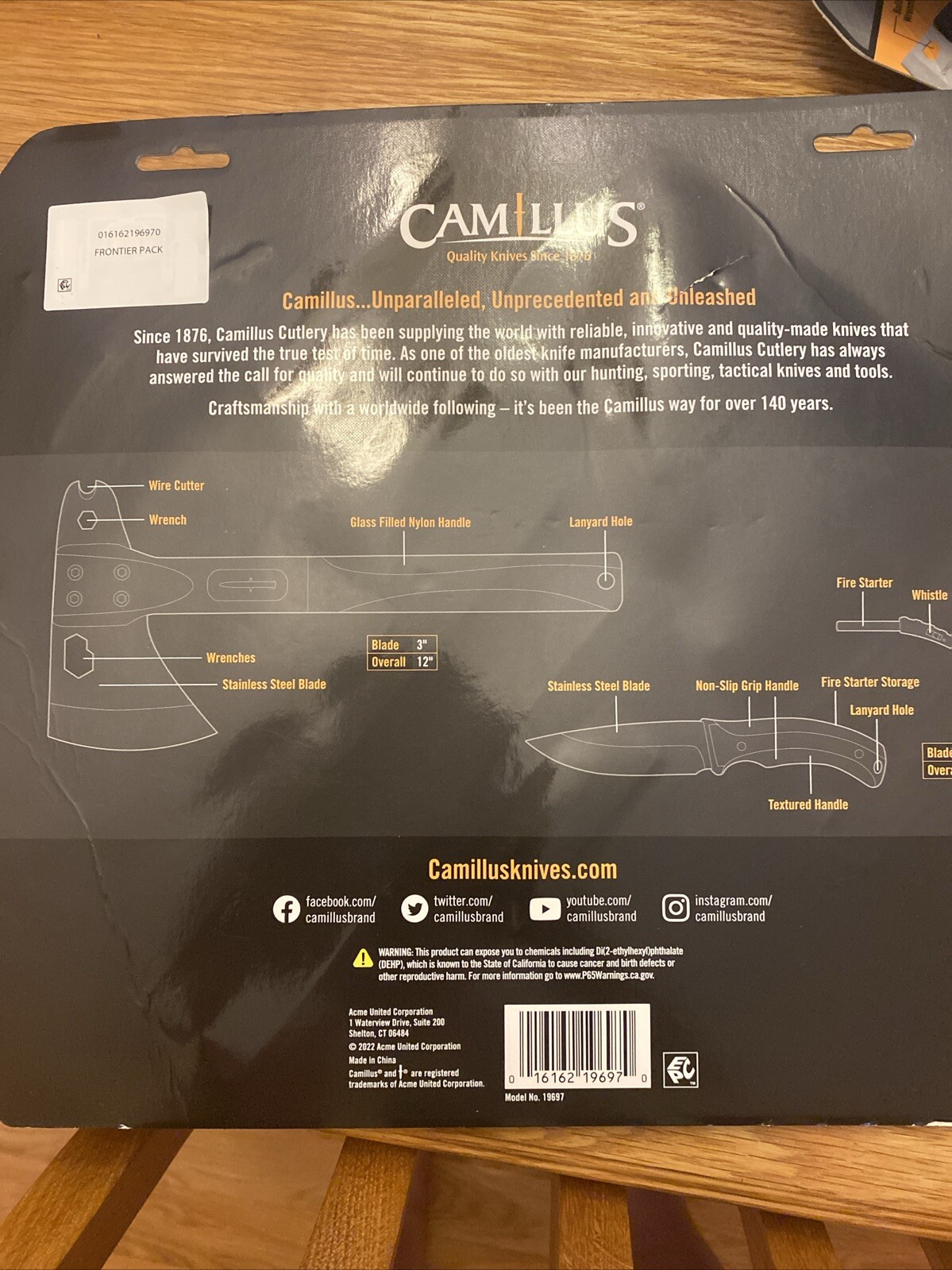 Camillus Frontier Pack With 8” Fixed Knife , 12” Hatchet, & More!