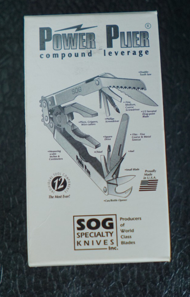 Early SOG Black Oxide Power Plier Multi Tool w/ Sheath Box Knife NOS USA Made