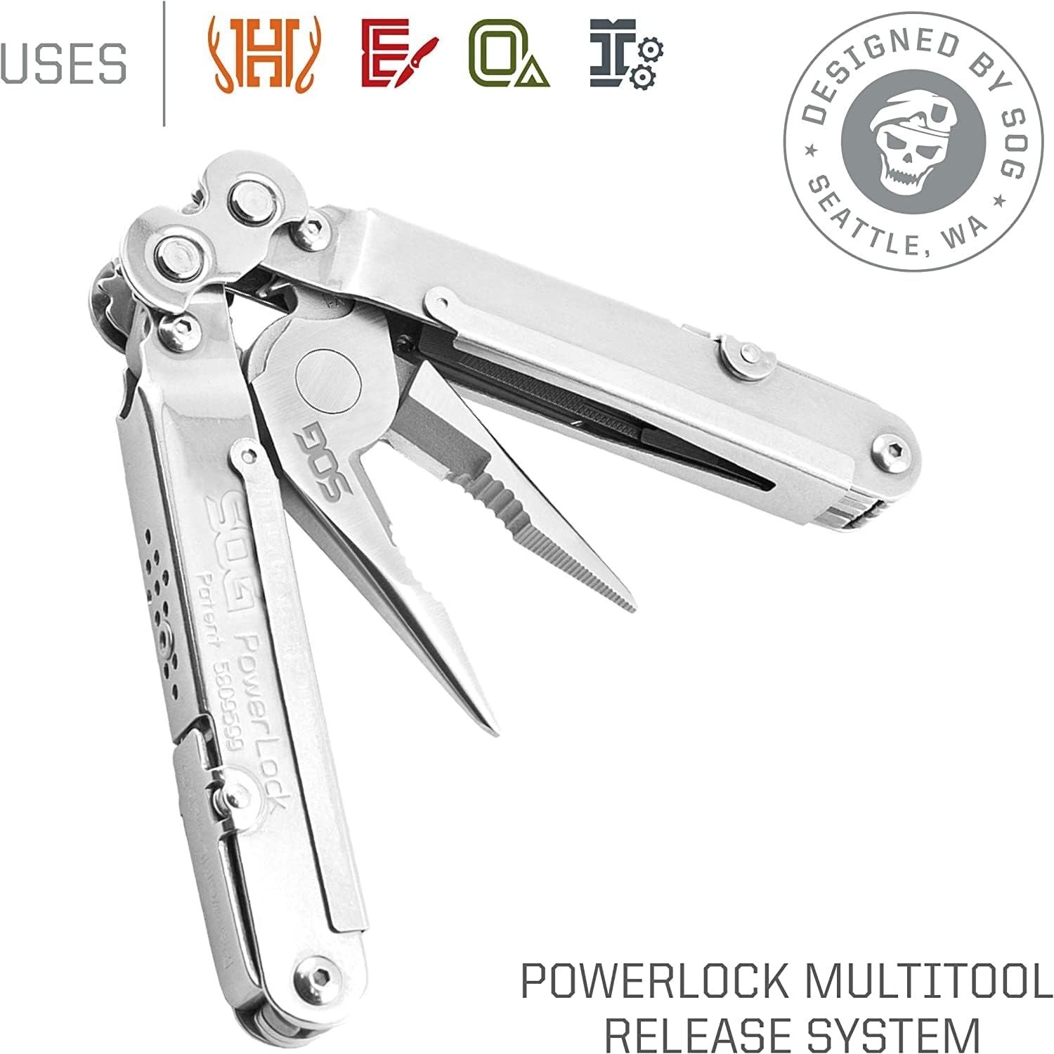 Multifunctional Heavy Duty 18-Tool Powerlock Pliers with Scissors & Satin Sheath