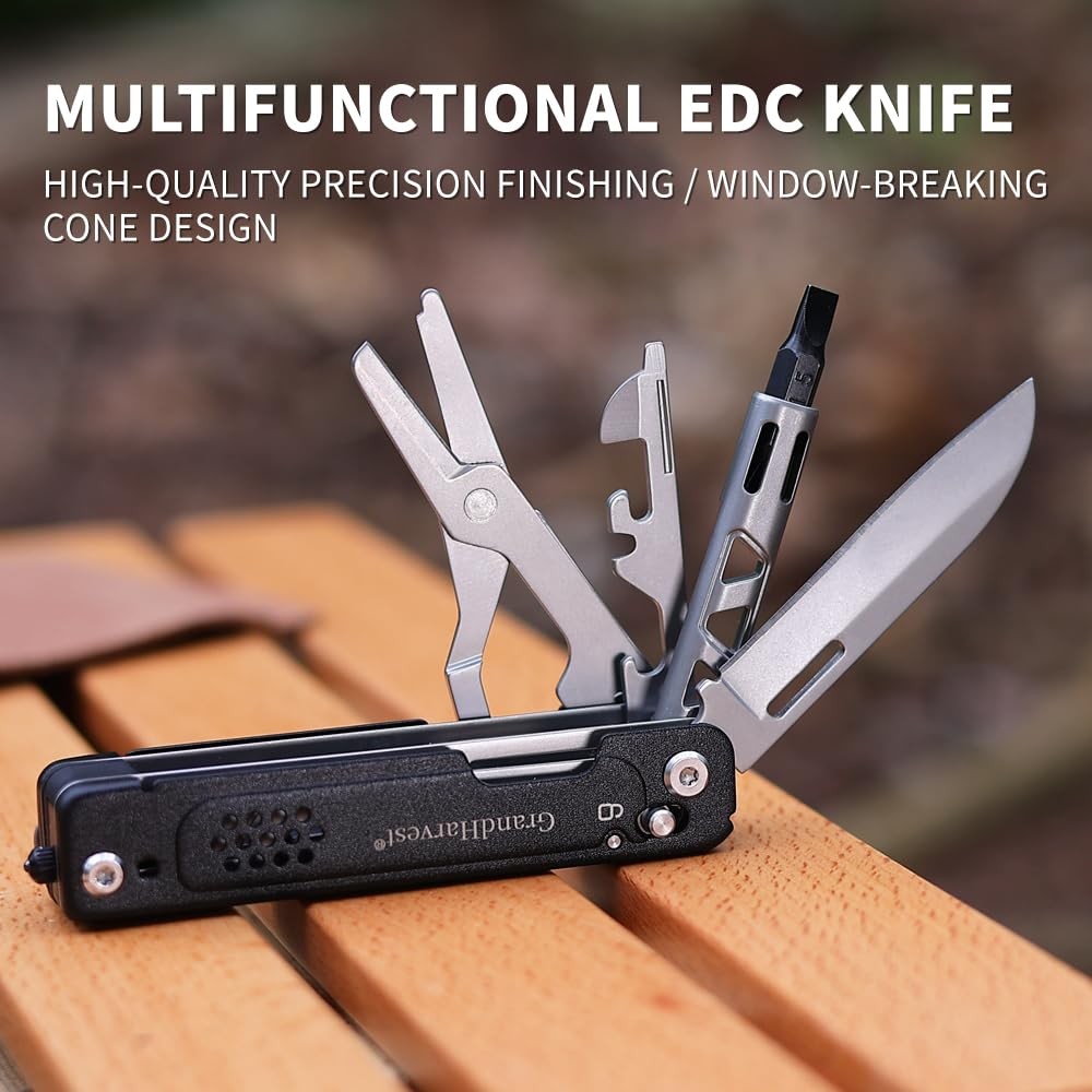 Multi-Function Folding Knife, 9-in-1 Stainless Steel Multi-Tool with Scissors…