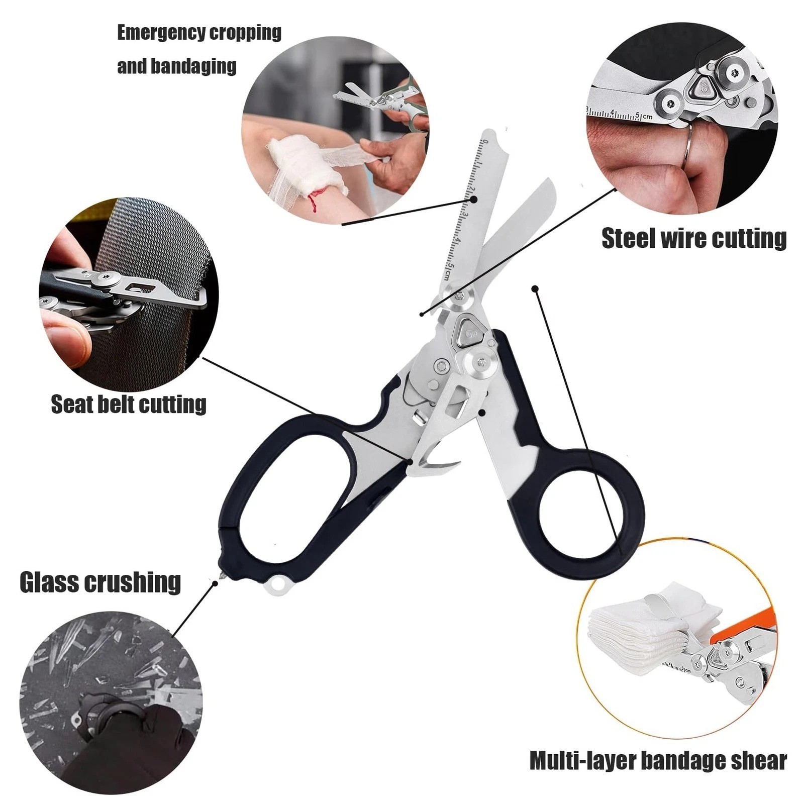 6-in-1 Foldable Trauma Shears – Tactical Raptor Medical Scissors with Holster