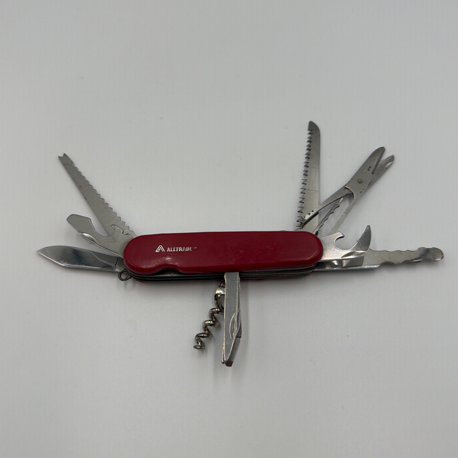 ALLTRADE Red Multi-Tool Knife Saw Corkscrew Stainless Steel Blade Camping