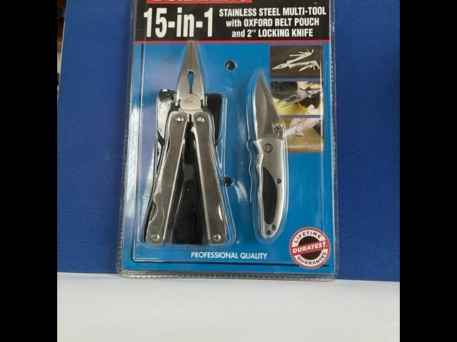 Duratest 15-in-1 Stainless Steel Multi-tool with 2″ Locking Knife – NEW