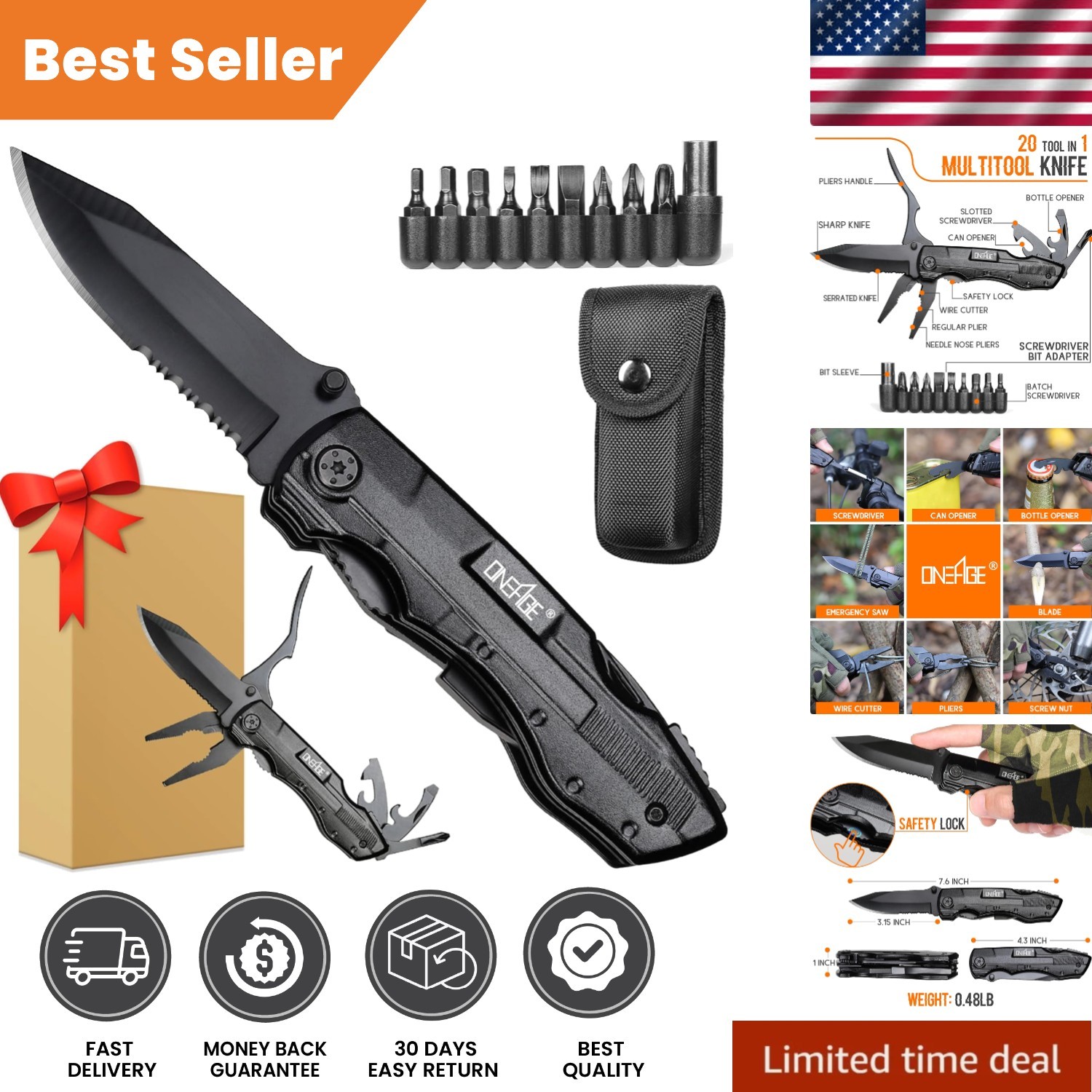 Durable Pocket Multitool Knife with Safety Lock – Best Gifts for Men and Dads