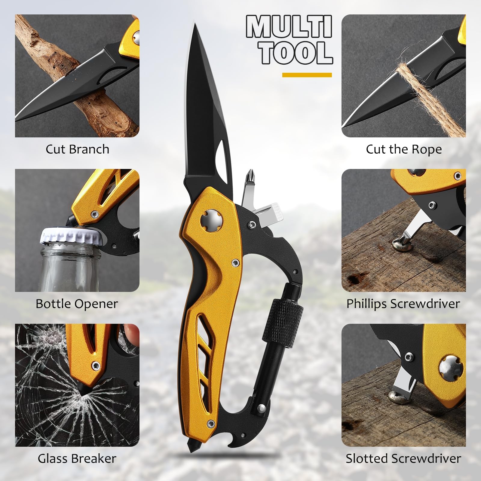 Stocking Stuffers Gifts for Men, Carabiner Multitool 6-in-1 EDC Carabiners Po…