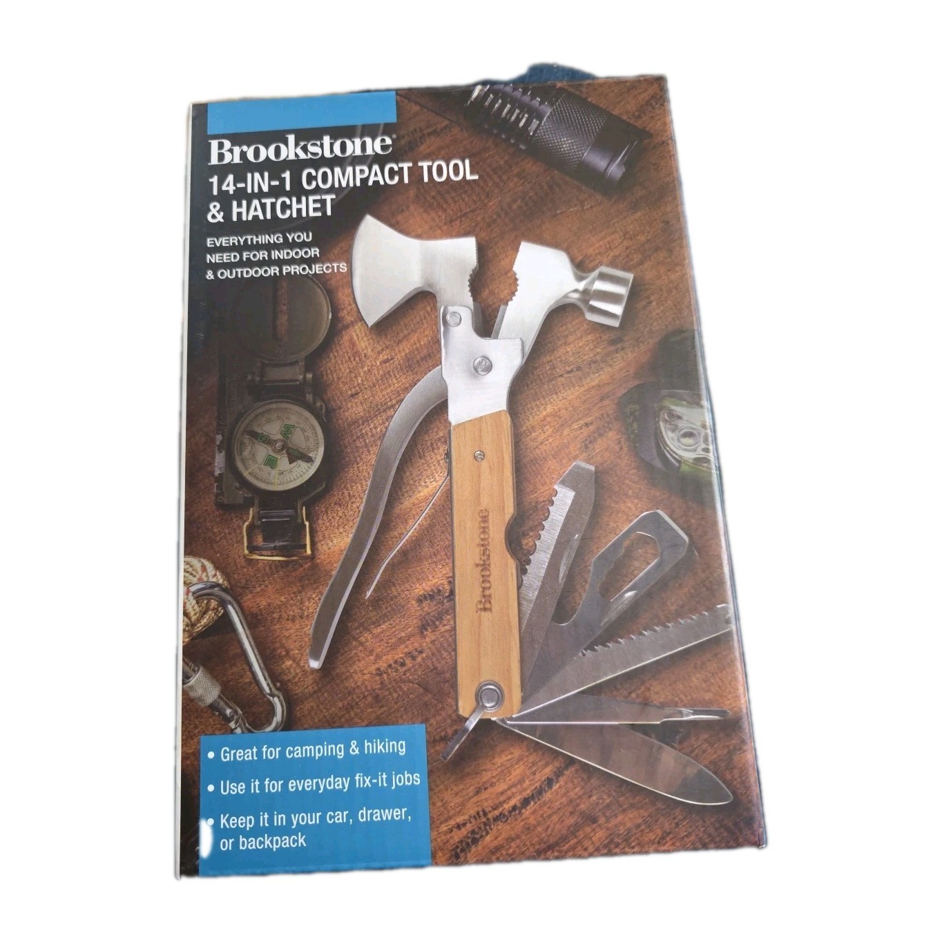 Brookstone 14-in-1 Compact Tool Hatchet Hammer Utility Multi-tool Hiking (D2)