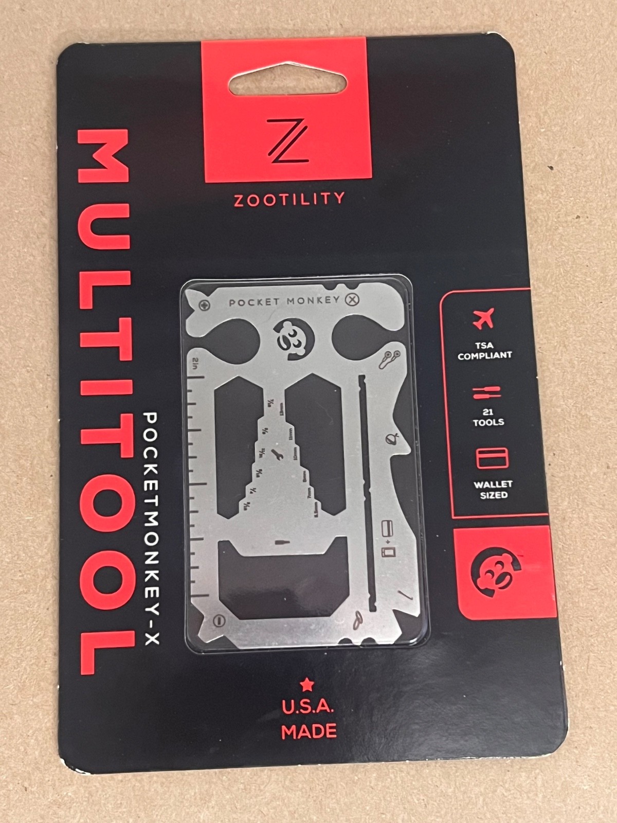 Zootility PocketMonkey Multi-Tool Really Thin Multi Tool, New In Package