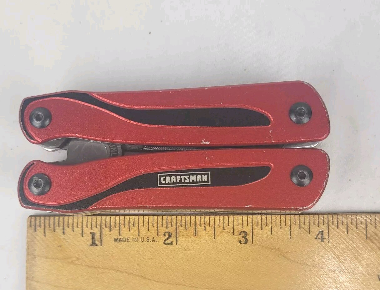 USED Craftsman 10 in 1 Multi Tool Pocket Knife Screwdriver Saw Bottle Opener RED