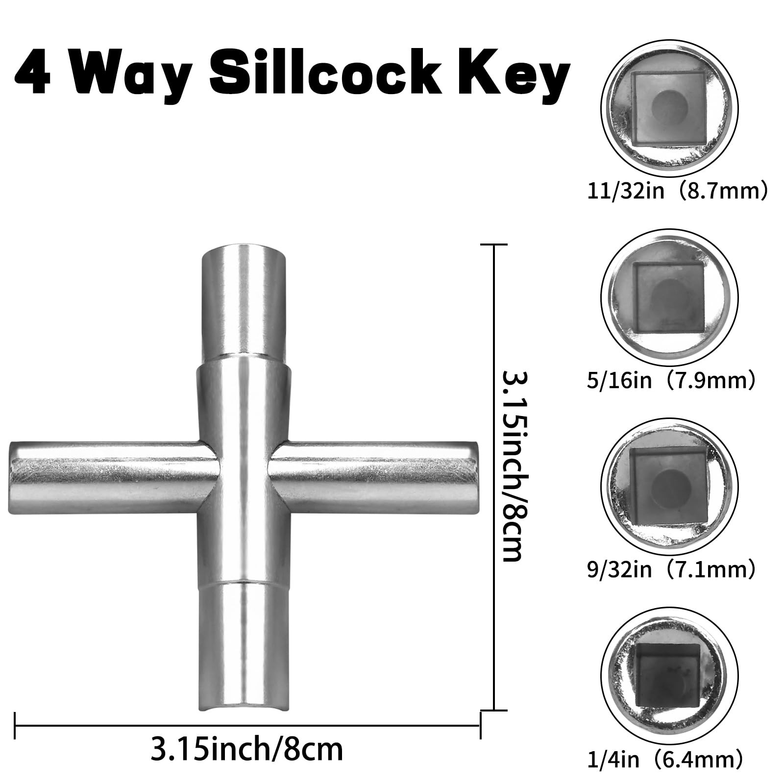 2pcs 4 Way Sillcock Key Set 1/4″, 9/32″, 5/16″, 11/32 Steel Sillcock Water Ke…