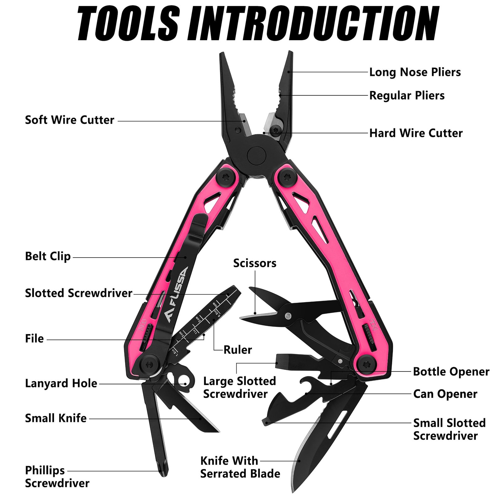 FLISSA 16in1 Pink Multi Tool Pliers, Gifts for Men Women, Stainless Steel EDC…