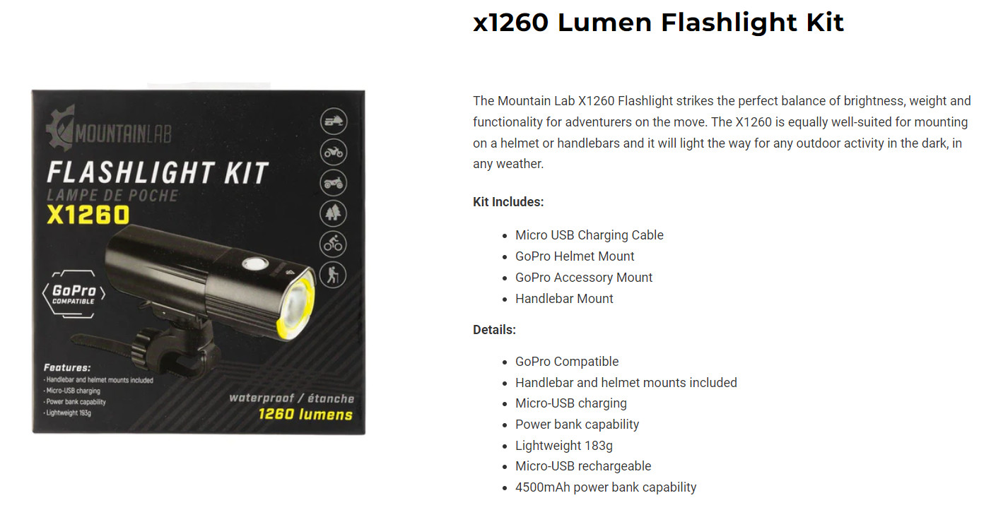 New Mountain Lab Backcountry Flashlight Kit, Snowmobile or Snowbike Helmet Light