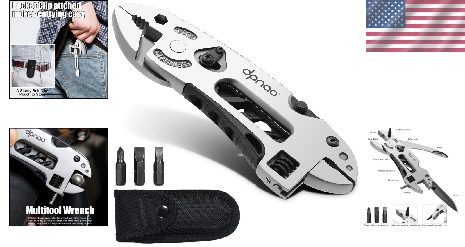 Versatile 5-in-1 Stainless Steel Multitool – Your Ultimate Outdoor Companion