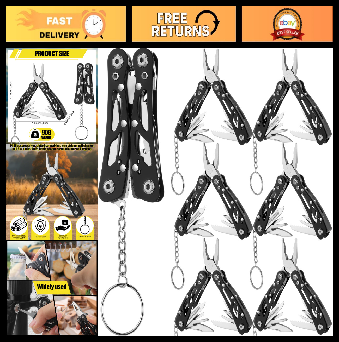 6 Pcs Mini Multitool Pliers Set – Stainless Steel, Foldable Knife, Screwdriver,