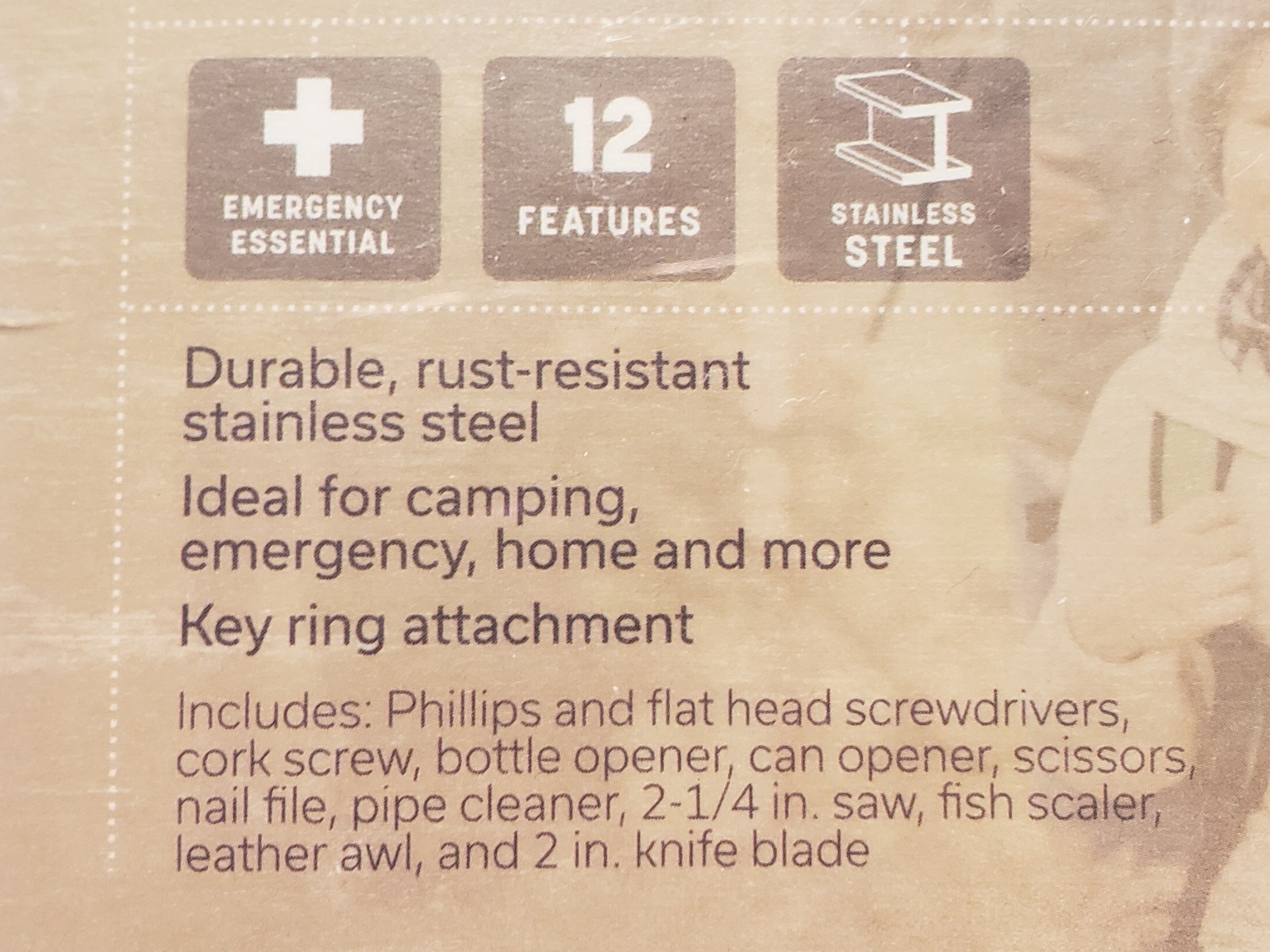 Stansport Multi Tool Knife 12 Function Stainless Steel Rust Resistant Key Ring