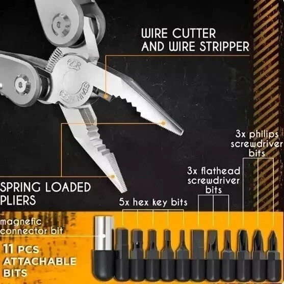 24-in-1 Portable Multitool Pliers Stainless Steel Pocket Knife w/ Sheath Outdoor