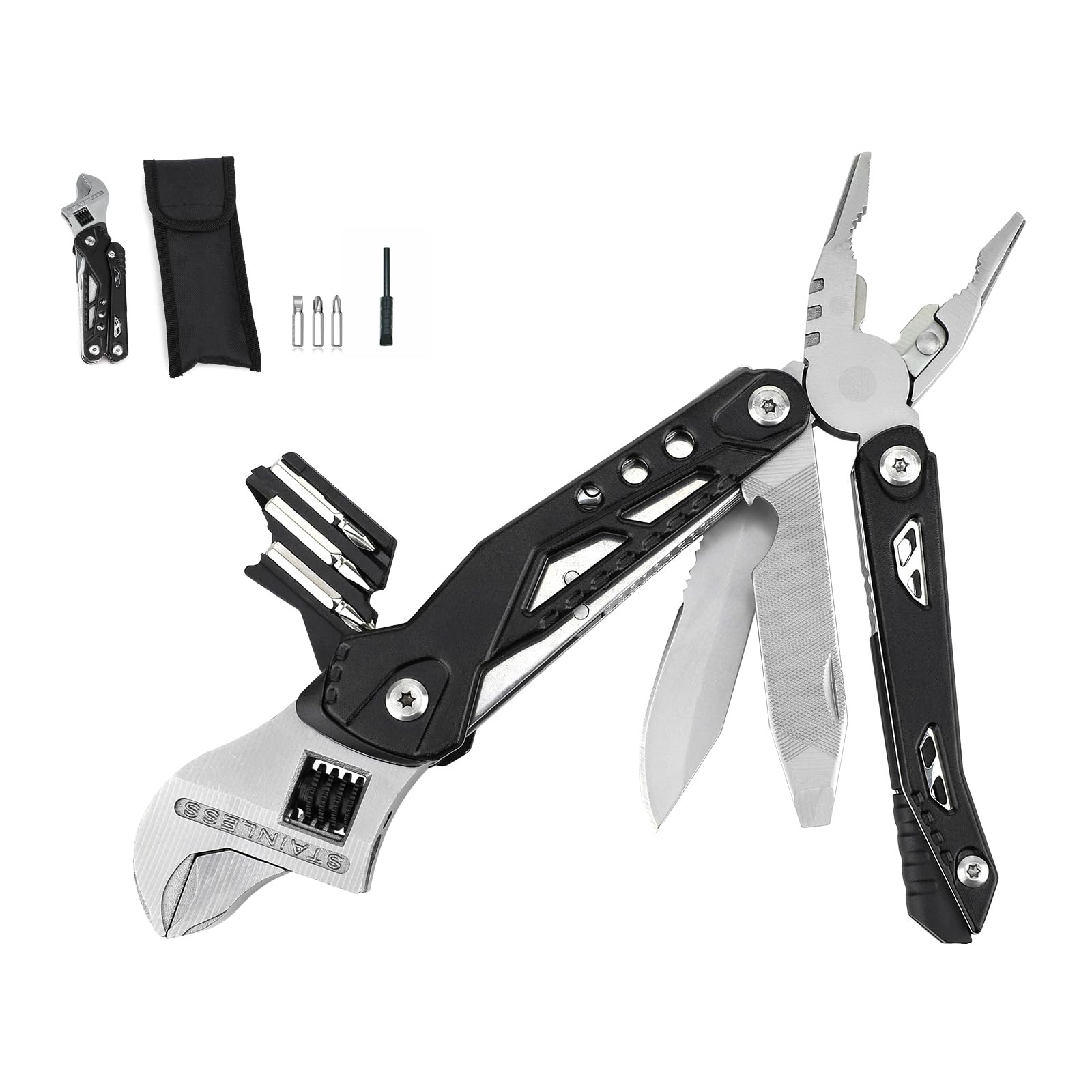 14-in-1 Adjustable Wrench Multitool EDC, Compact Multi Tool with Pliers, Knif…