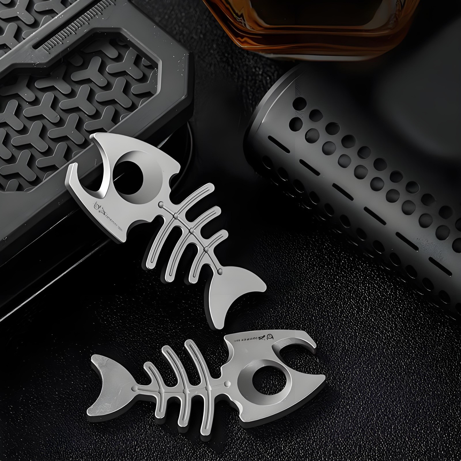 Titanium Alloy Fishbone Keychain Bottle Opener EDC Tool Necklace Pendant