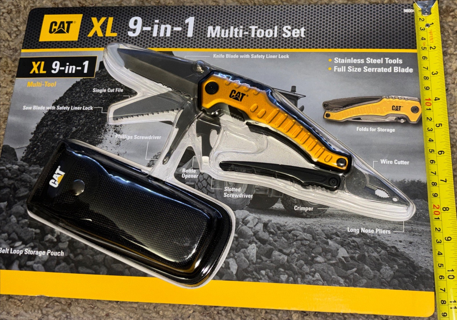 CAT XL 9-in-1 Multi-Tool Set, Stainless Steel Tools with Belt Loop Storage Pouch