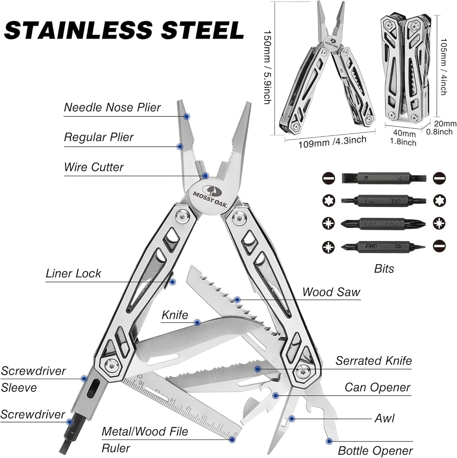 21-in-1 Stainless Steel Multitool with Sheath – Perfect for Outdoor Adventures